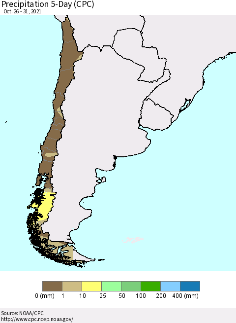 Chile Precipitation 5-Day (CPC) Thematic Map For 10/26/2021 - 10/31/2021