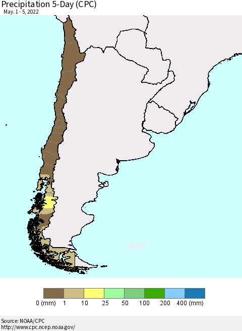Chile Precipitation 5-Day (CPC) Thematic Map For 5/1/2022 - 5/5/2022