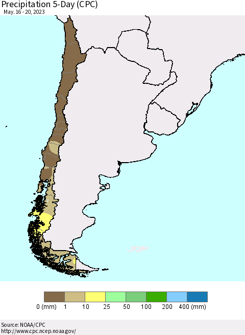 Chile Precipitation 5-Day (CPC) Thematic Map For 5/16/2023 - 5/20/2023