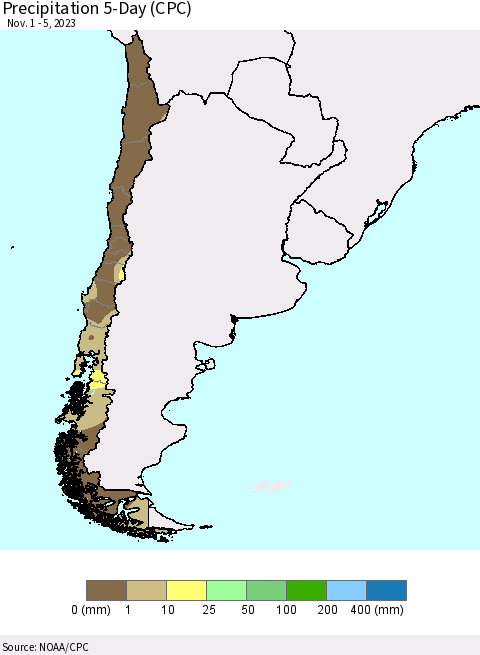 Chile Precipitation 5-Day (CPC) Thematic Map For 11/1/2023 - 11/5/2023