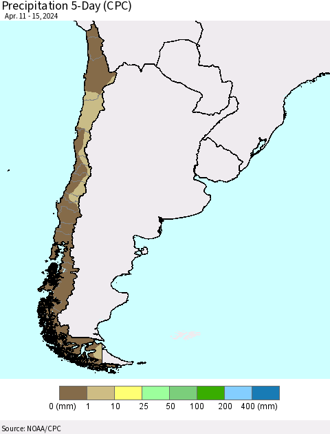 Chile Precipitation 5-Day (CPC) Thematic Map For 4/11/2024 - 4/15/2024