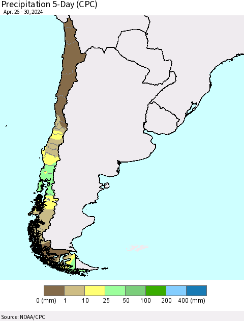 Chile Precipitation 5-Day (CPC) Thematic Map For 4/26/2024 - 4/30/2024