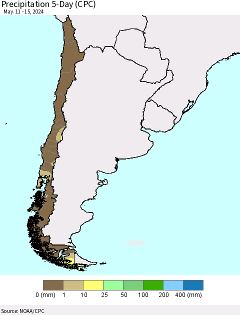 Chile Precipitation 5-Day (CPC) Thematic Map For 5/11/2024 - 5/15/2024