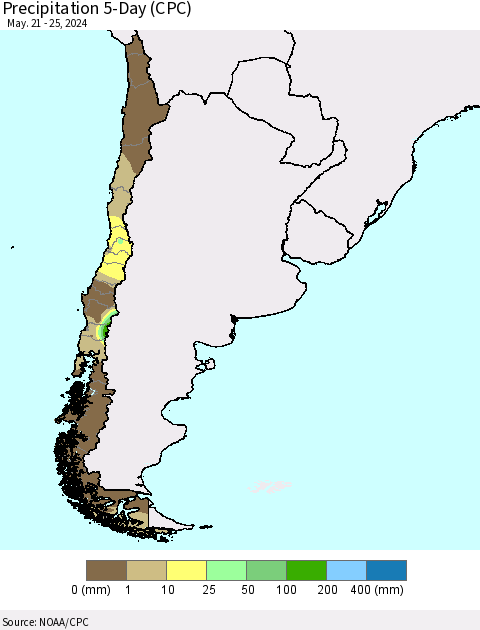 Chile Precipitation 5-Day (CPC) Thematic Map For 5/21/2024 - 5/25/2024