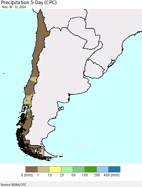 Chile Precipitation 5-Day (CPC) Thematic Map For 5/26/2024 - 5/31/2024