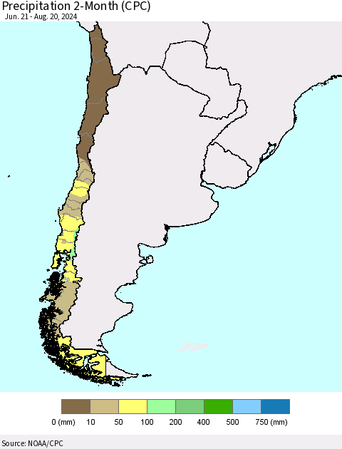 Chile Precipitation 2-Month (CPC) Thematic Map For 6/21/2024 - 8/20/2024