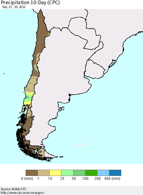 Chile Precipitation 10-Day (CPC) Thematic Map For 9/21/2022 - 9/30/2022