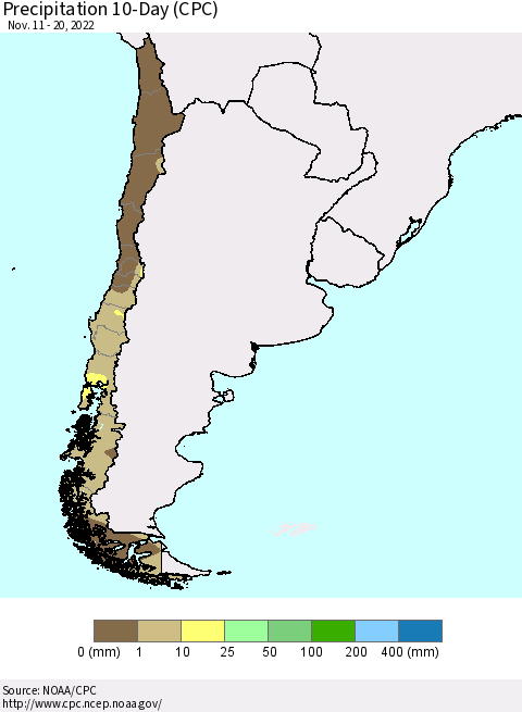 Chile Precipitation 10-Day (CPC) Thematic Map For 11/11/2022 - 11/20/2022