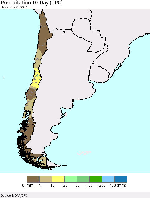 Chile Precipitation 10-Day (CPC) Thematic Map For 5/21/2024 - 5/31/2024