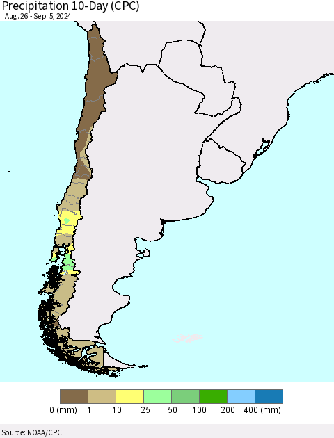 Chile Precipitation 10-Day (CPC) Thematic Map For 8/26/2024 - 9/5/2024
