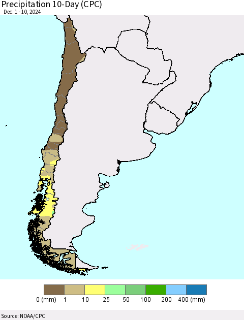 Chile Precipitation 10-Day (CPC) Thematic Map For 12/1/2024 - 12/10/2024