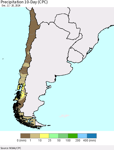 Chile Precipitation 10-Day (CPC) Thematic Map For 12/11/2024 - 12/20/2024