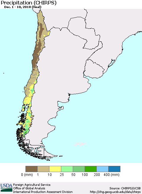 Chile Precipitation (CHIRPS) Thematic Map For 12/1/2018 - 12/10/2018