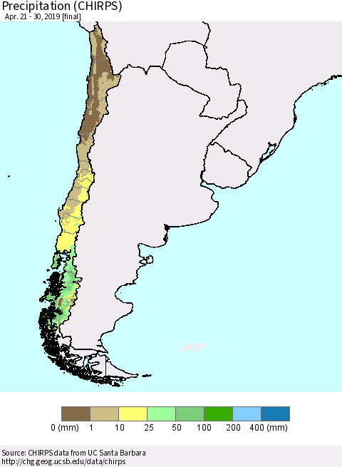 Chile Precipitation (CHIRPS) Thematic Map For 4/21/2019 - 4/30/2019