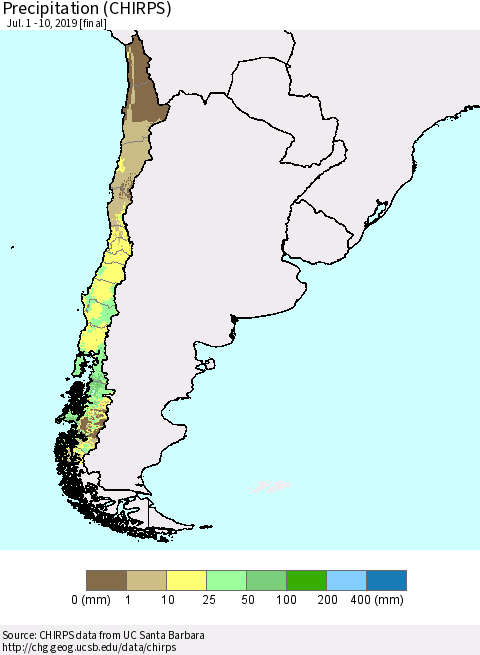 Chile Precipitation (CHIRPS) Thematic Map For 7/1/2019 - 7/10/2019