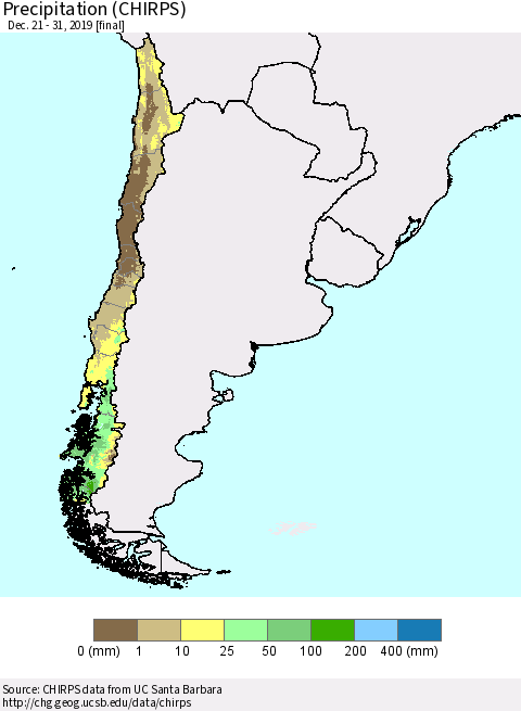 Chile Precipitation (CHIRPS) Thematic Map For 12/21/2019 - 12/31/2019