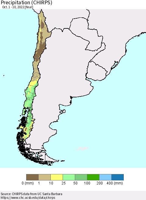 Chile Precipitation (CHIRPS) Thematic Map For 10/1/2022 - 10/10/2022