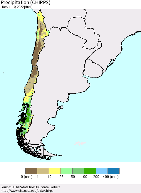 Chile Precipitation (CHIRPS) Thematic Map For 12/1/2022 - 12/10/2022