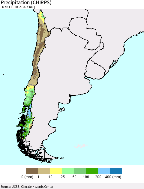 Chile Precipitation (CHIRPS) Thematic Map For 3/11/2024 - 3/20/2024