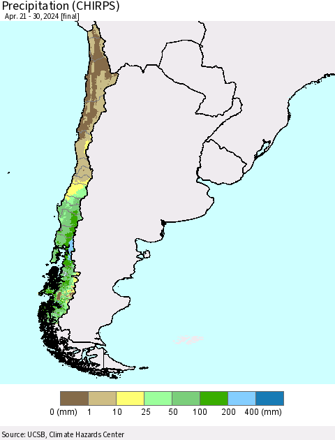 Chile Precipitation (CHIRPS) Thematic Map For 4/21/2024 - 4/30/2024
