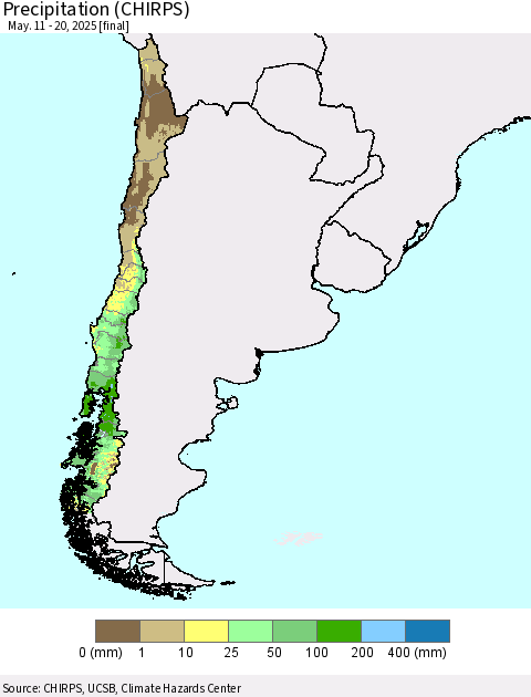 Chile Precipitation (CHIRPS) Thematic Map For 5/11/2025 - 5/20/2025