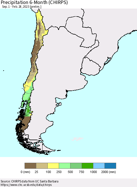 Chile Precipitation 6-Month (CHIRPS) Thematic Map For 9/1/2022 - 2/28/2023