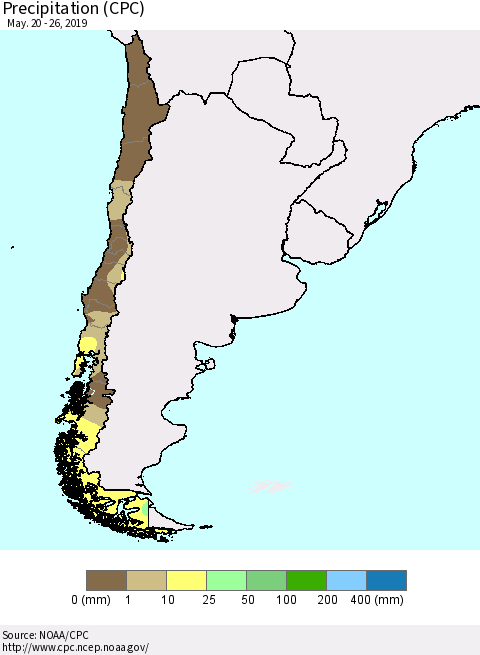 Chile Precipitation (CPC) Thematic Map For 5/20/2019 - 5/26/2019