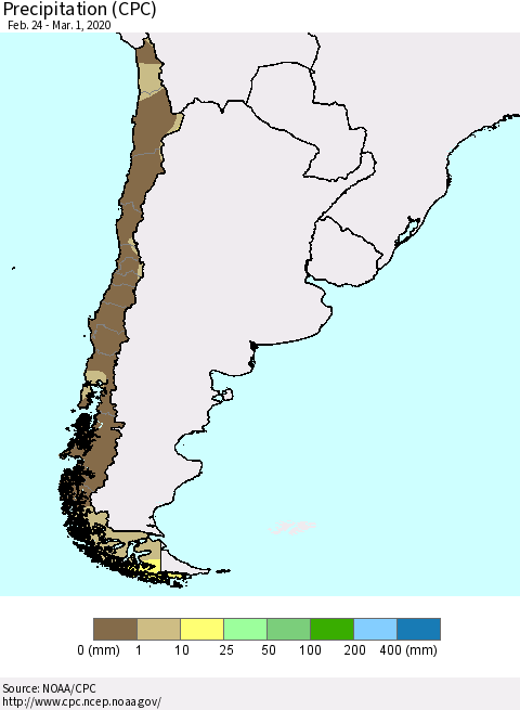 Chile Precipitation (CPC) Thematic Map For 2/24/2020 - 3/1/2020