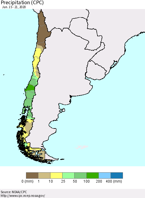 Chile Precipitation (CPC) Thematic Map For 6/15/2020 - 6/21/2020