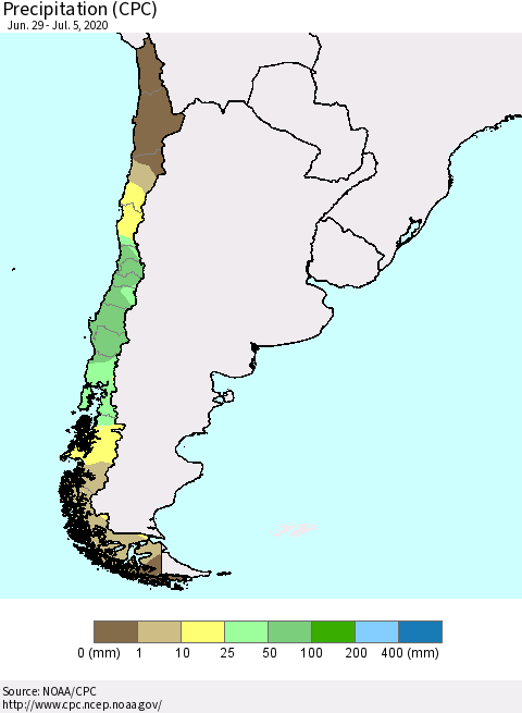 Chile Precipitation (CPC) Thematic Map For 6/29/2020 - 7/5/2020
