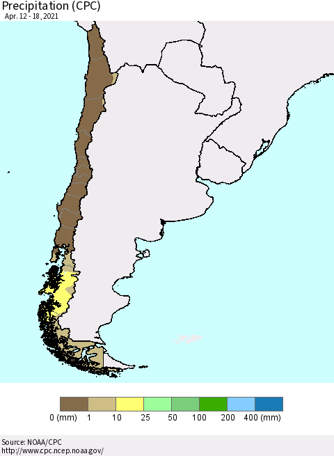 Chile Precipitation (CPC) Thematic Map For 4/12/2021 - 4/18/2021