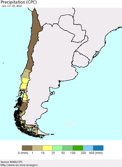 Chile Precipitation (CPC) Thematic Map For 6/13/2022 - 6/19/2022