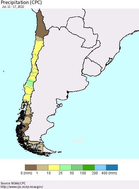 Chile Precipitation (CPC) Thematic Map For 7/11/2022 - 7/17/2022