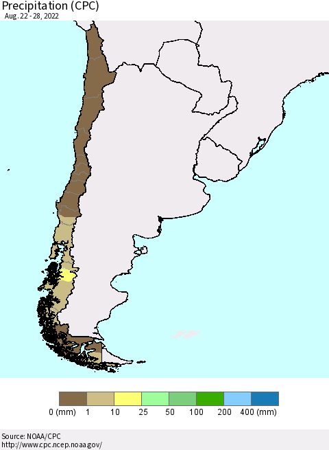 Chile Precipitation (CPC) Thematic Map For 8/22/2022 - 8/28/2022