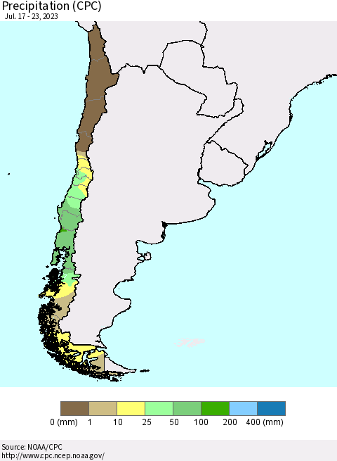 Chile Precipitation (CPC) Thematic Map For 7/17/2023 - 7/23/2023
