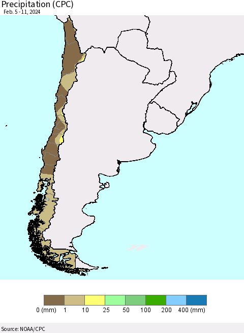 Chile Precipitation (CPC) Thematic Map For 2/5/2024 - 2/11/2024
