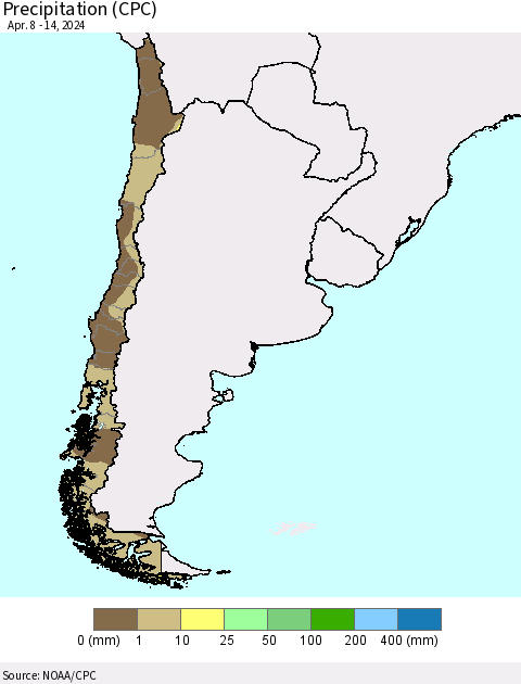 Chile Precipitation (CPC) Thematic Map For 4/8/2024 - 4/14/2024