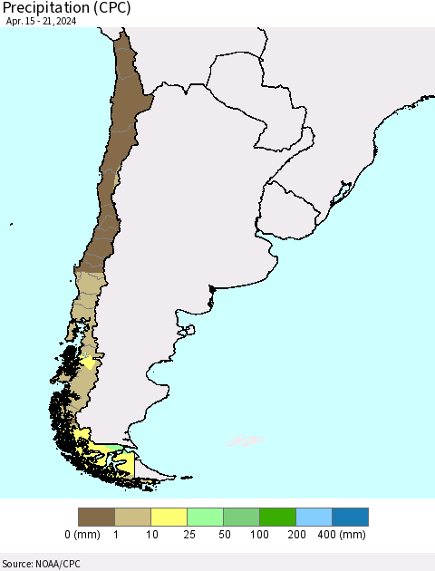 Chile Precipitation (CPC) Thematic Map For 4/15/2024 - 4/21/2024
