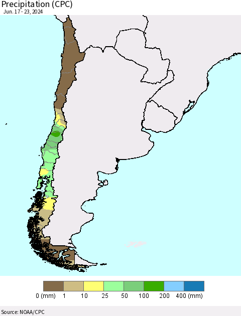 Chile Precipitation (CPC) Thematic Map For 6/17/2024 - 6/23/2024