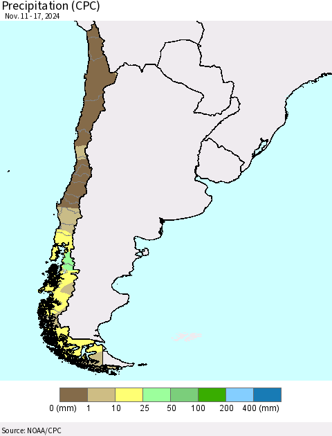 Chile Precipitation (CPC) Thematic Map For 11/11/2024 - 11/17/2024