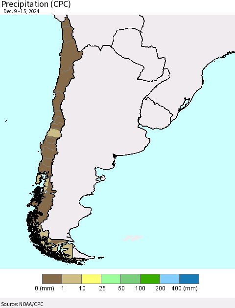 Chile Precipitation (CPC) Thematic Map For 12/9/2024 - 12/15/2024
