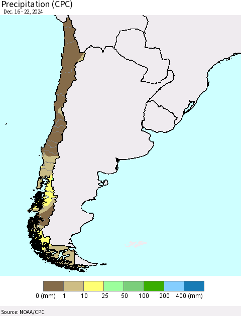 Chile Precipitation (CPC) Thematic Map For 12/16/2024 - 12/22/2024