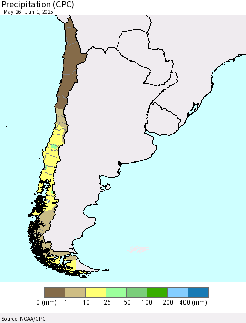Chile Precipitation (CPC) Thematic Map For 5/26/2025 - 6/1/2025