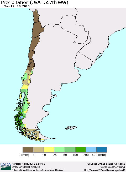 Chile Precipitation (USAF 557th WW) Thematic Map For 3/12/2018 - 3/18/2018