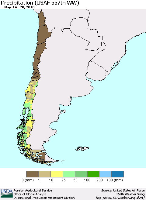 Chile Precipitation (USAF 557th WW) Thematic Map For 5/14/2018 - 5/20/2018