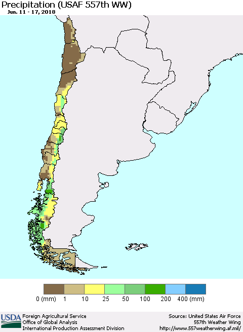 Chile Precipitation (USAF 557th WW) Thematic Map For 6/11/2018 - 6/17/2018