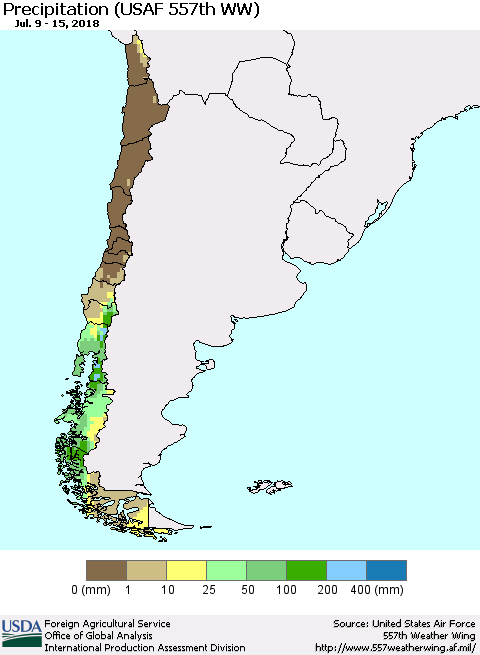 Chile Precipitation (USAF 557th WW) Thematic Map For 7/9/2018 - 7/15/2018