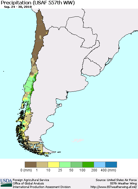 Chile Precipitation (USAF 557th WW) Thematic Map For 9/24/2018 - 9/30/2018