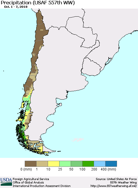 Chile Precipitation (USAF 557th WW) Thematic Map For 10/1/2018 - 10/7/2018