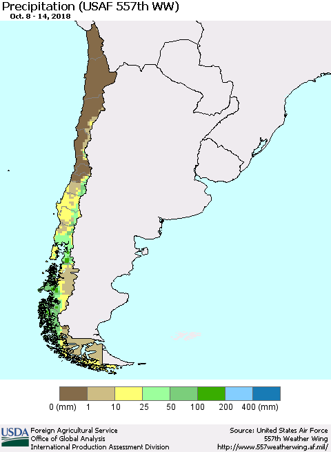 Chile Precipitation (USAF 557th WW) Thematic Map For 10/8/2018 - 10/14/2018